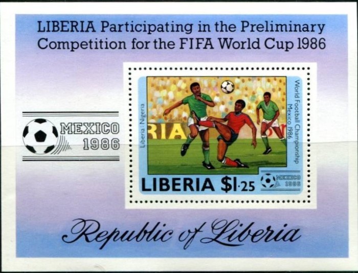 Liberia 1985 World Cup Soccer Championshp, Mexico (1986) Souvenir Sheet Liberia 1985 World Cup Soccer Championshp, Mexico (1986) Souvenir Sheet